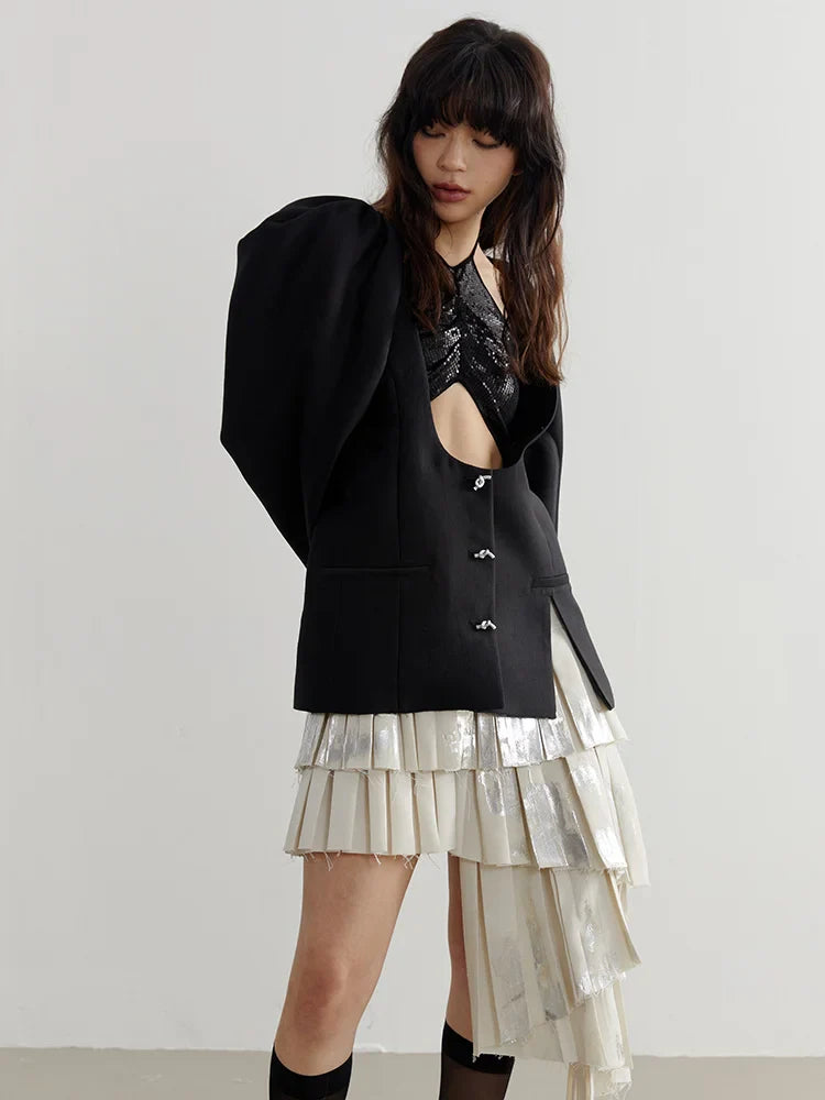 Nandy Puff Sleeve Cut-Out Coat by Marigold Shadows