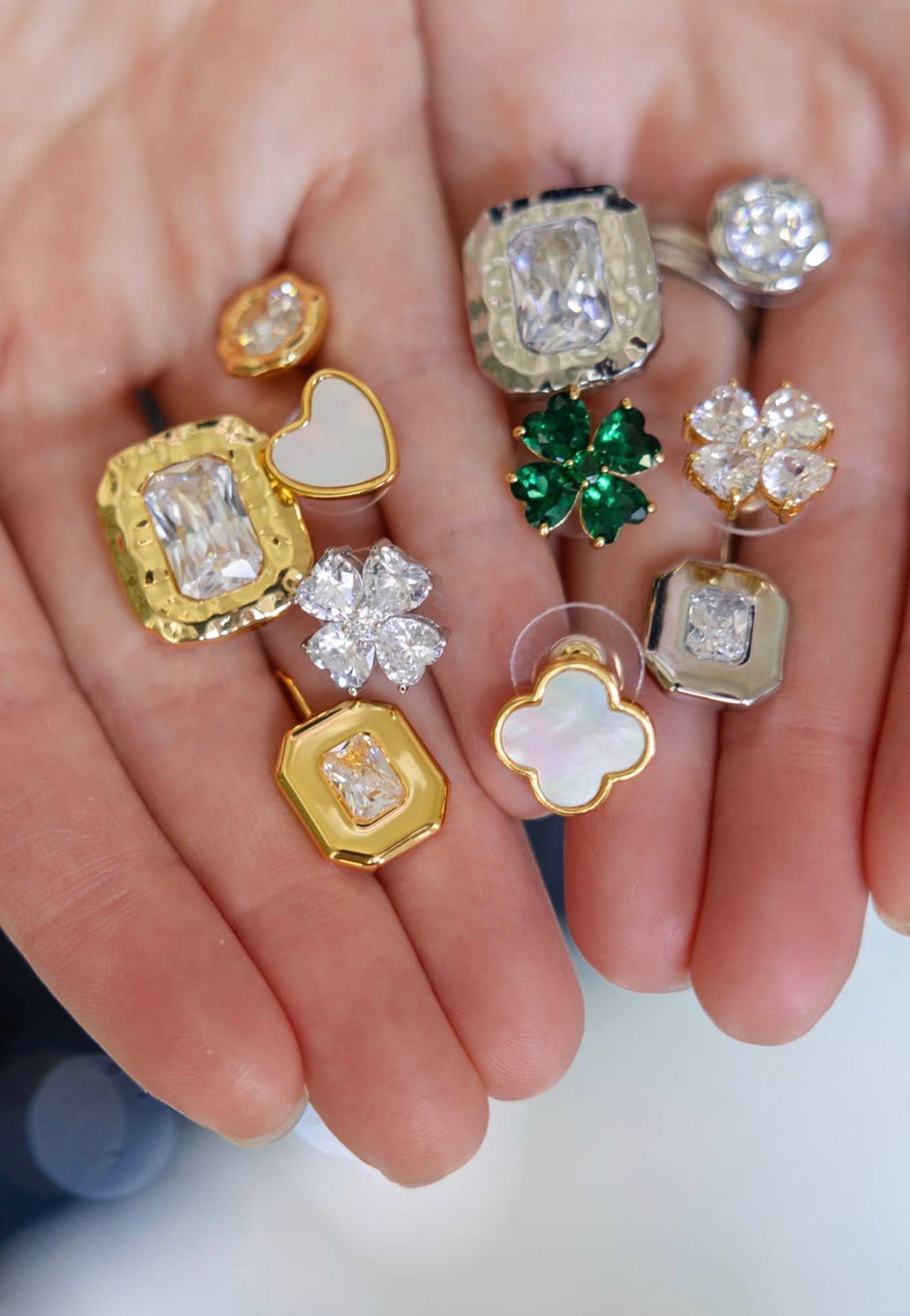 Catherine - Clover Stone Stud Earring - 18k Gold Plated-Darby Clark Collection