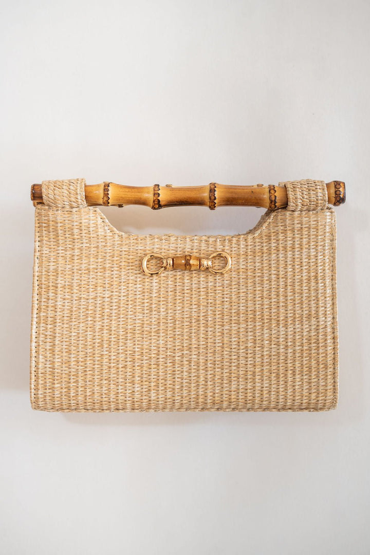Mary Natural Straw Clutch - Bamboo Natural Handle