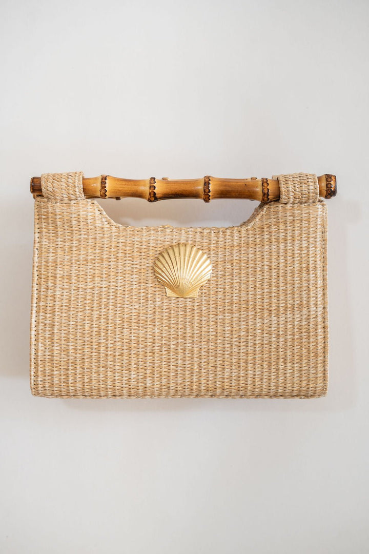 Mary Natural Straw Clutch - Bamboo Natural Handle