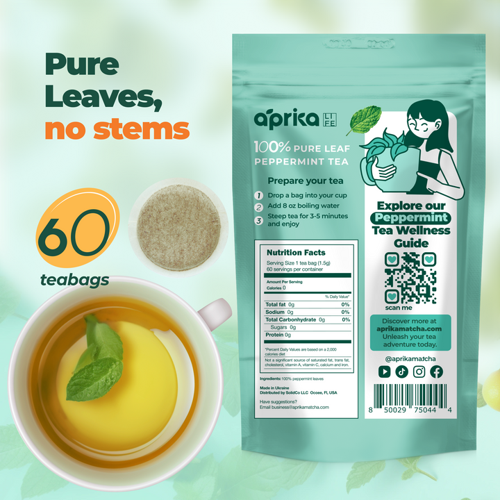 100% Pure Peppermint Herbal Tea, 60 bags by Aprika Life