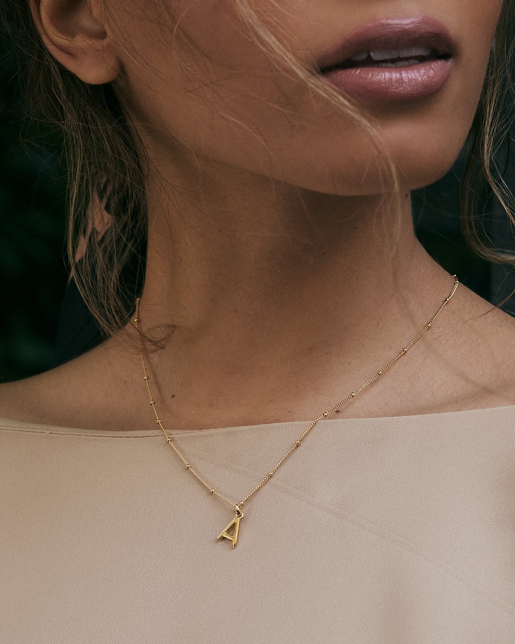 Initial Necklace with Beaded Chain