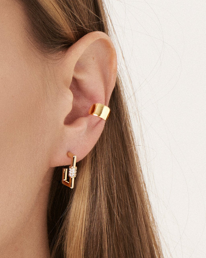 Square CZ Carabiner Clip Huggie Hoops by Sterling Forever