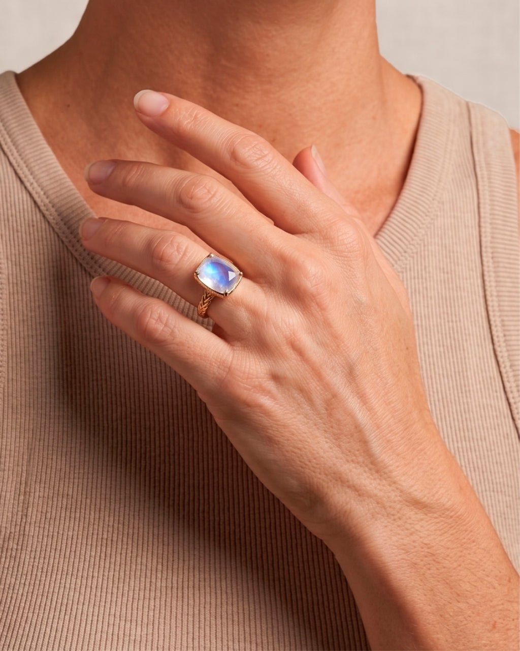 Elongated Cushion Moonstone Cocktail Ring