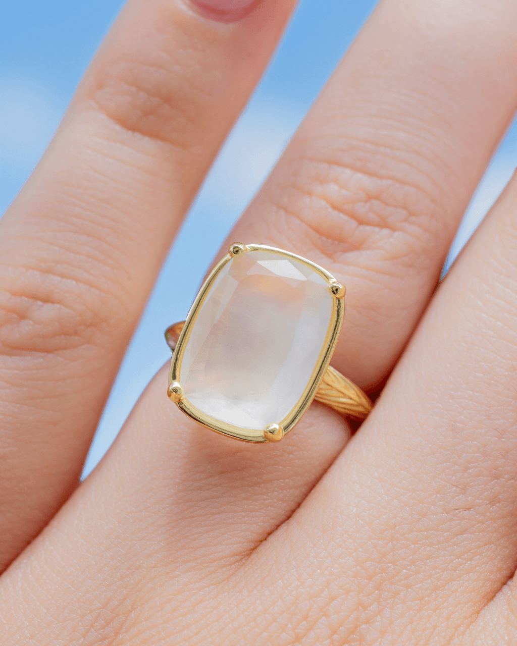 Elongated Cushion Moonstone Cocktail Ring