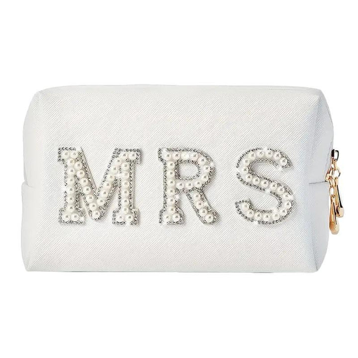 Mrs. White Zipper Cosmetics Pouch by Giften Market