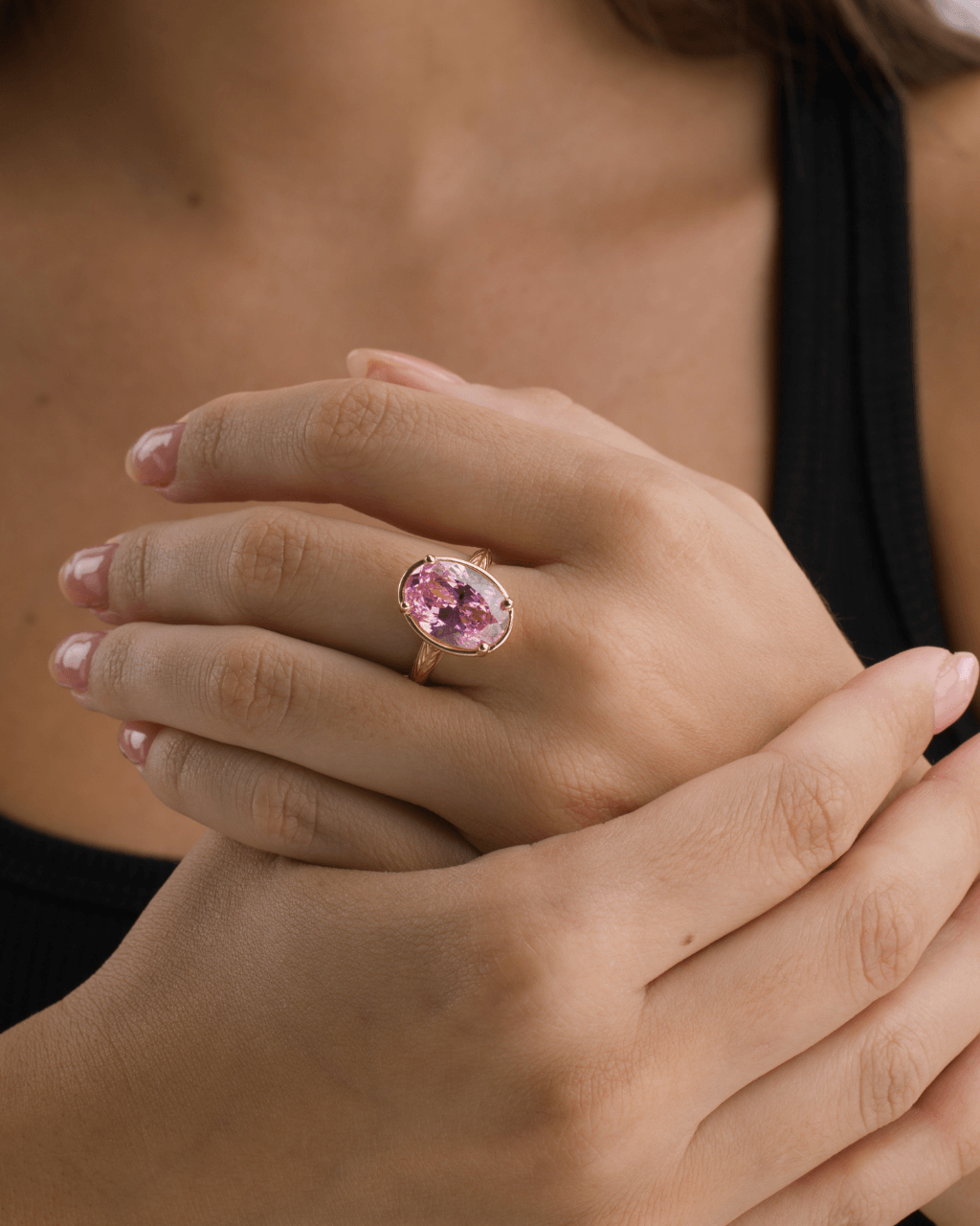 Pink Sapphire Oval Cut CZ Cocktail Ring
