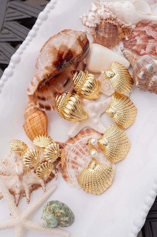Sullivan Gold Shell Pearl Top Earring - 18k Gold Plated - Belle of the Ball Collection