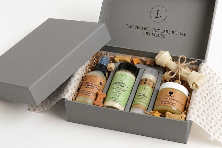 Pet Pampering Gift Box - All Natural Pet Wellness Kit, Soothing Balms & Herbal Coat Powder