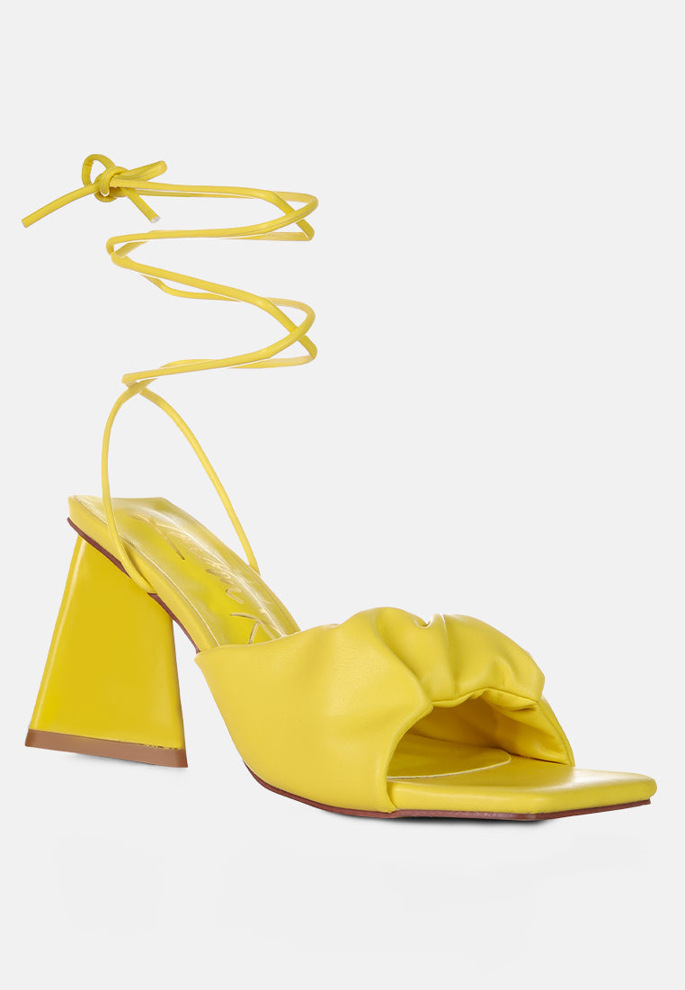 primavera ruched triangular heel lace up sandal by London Rag