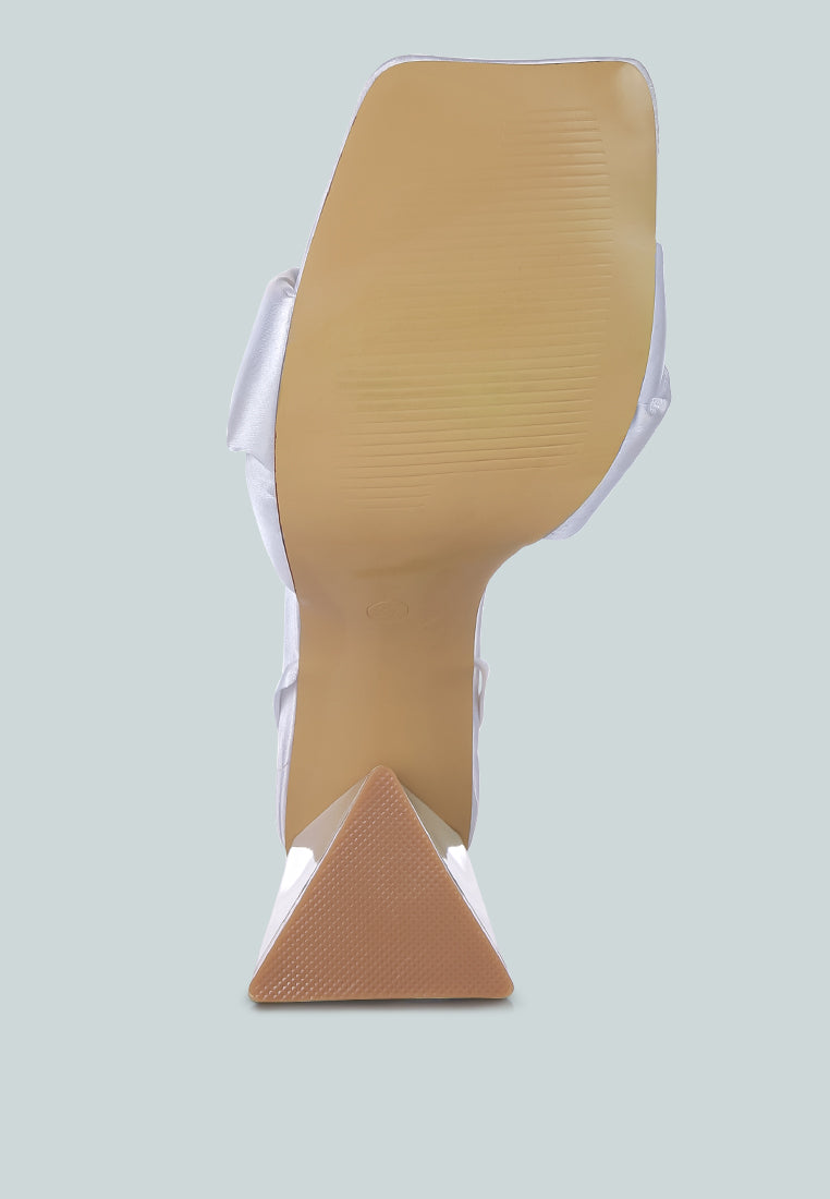 pristine satin strap triangular block heel sandals by London Rag