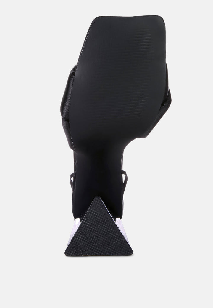 pristine satin strap triangular block heel sandals by London Rag