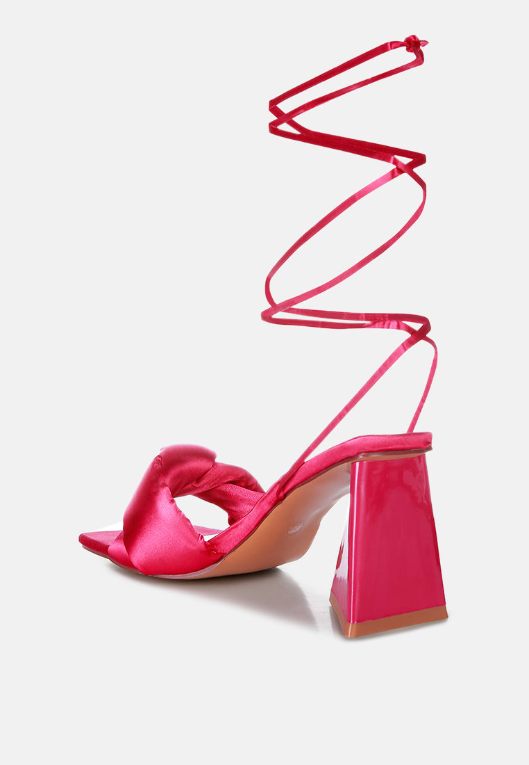 pristine satin strap triangular block heel sandals by London Rag