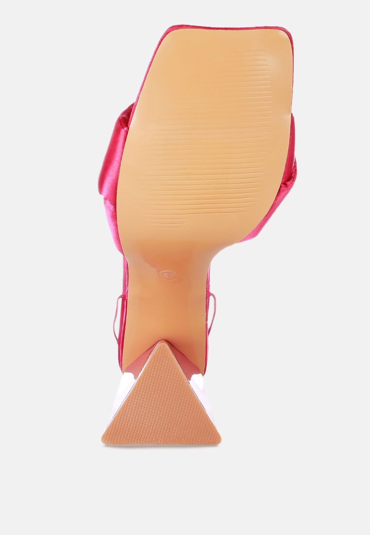 pristine satin strap triangular block heel sandals by London Rag