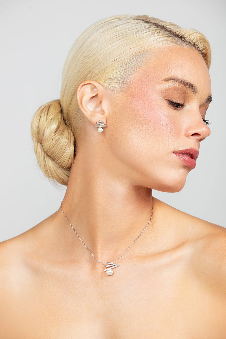 Quinn Zigzag Crystal and Pearl Stud Earrings