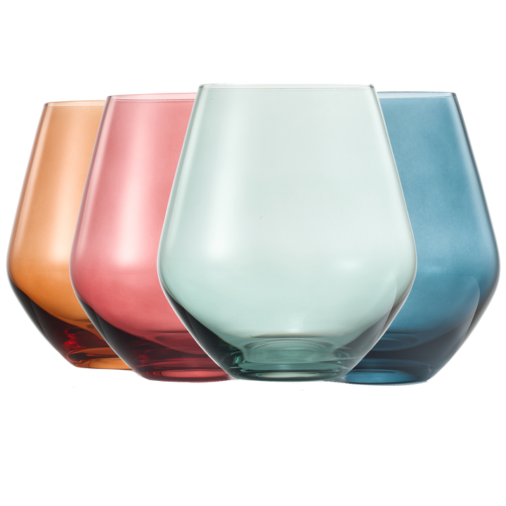 Colored Stemless Crystal Wine Glass Set of 4 - Large 16 oz (Pastel)