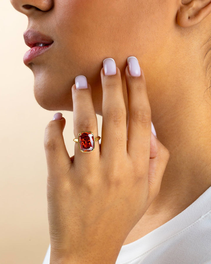 Garnet CZ  Elongated Cushion Cocktail Ring