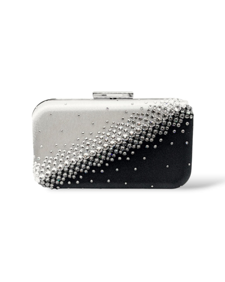 Reese Black and Silver Crystal Diagonal Clutch