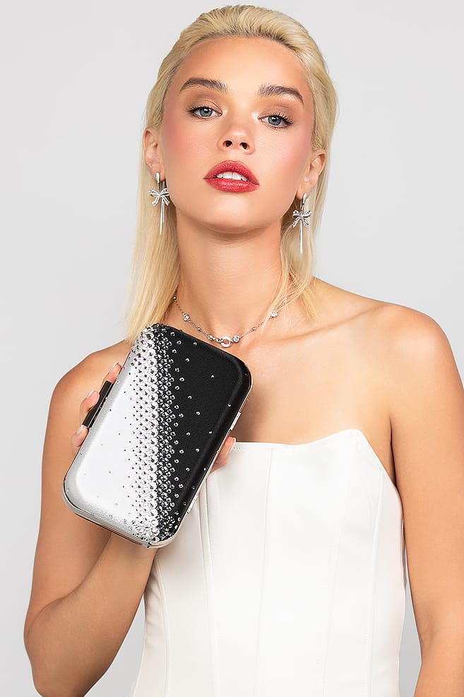 Reese Black and Silver Crystal Diagonal Clutch