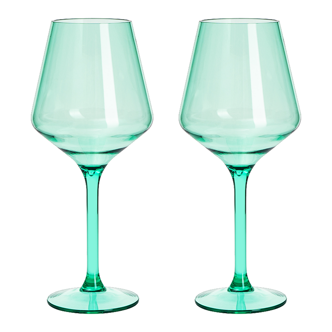 Floating Wine Glasses for Pool - Set of 2-15 OZ Shatterproof Poolside Wine Glasses, Tritan Plastic Reusable Stemware, Beach Outdoor Cocktail, Wine, Champagne, Water Glassware - Spring Summer (Green) by The Wine Savant