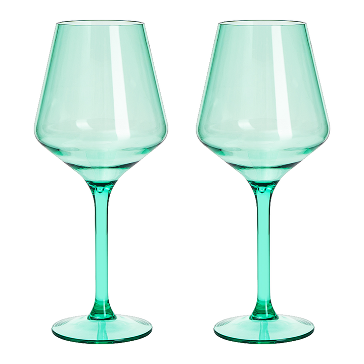Floating Wine Glasses for Pool - Set of 2-15 OZ Shatterproof Poolside Wine Glasses, Tritan Plastic Reusable Stemware, Beach Outdoor Cocktail, Wine, Champagne, Water Glassware - Spring Summer (Green) by The Wine Savant