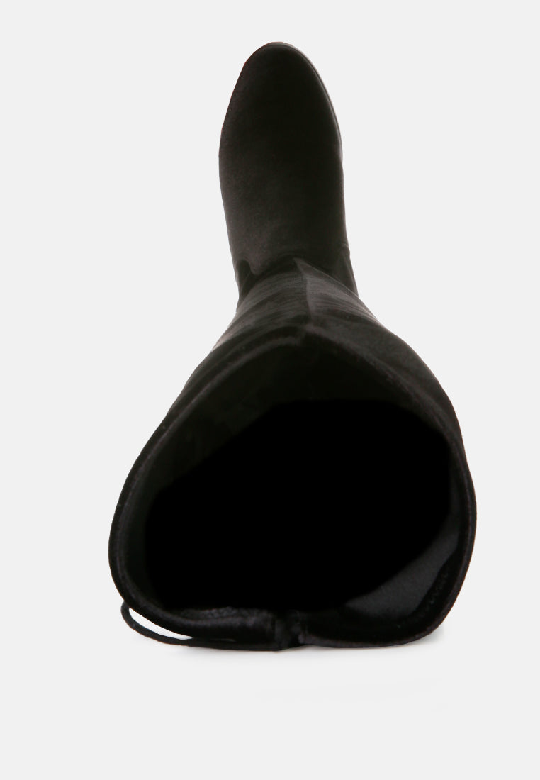 Rumple Velvet Over The Knee Clear Heel Boots by London Rag