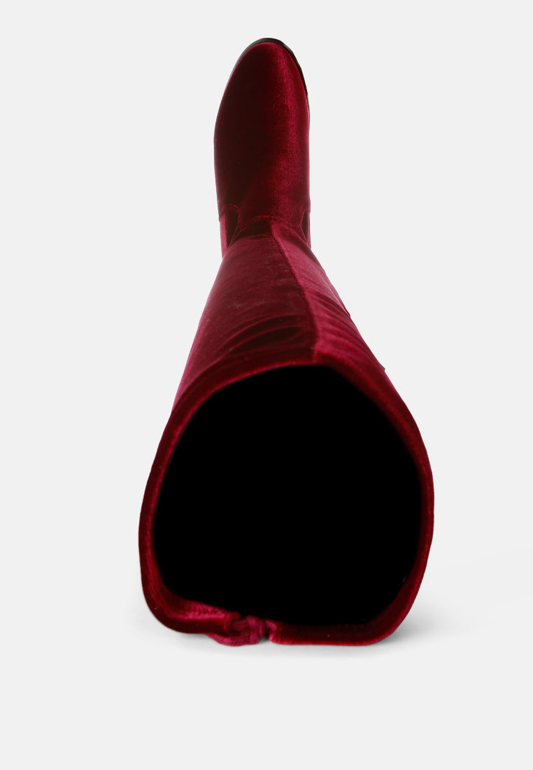Rumple Velvet Over The Knee Clear Heel Boots by London Rag