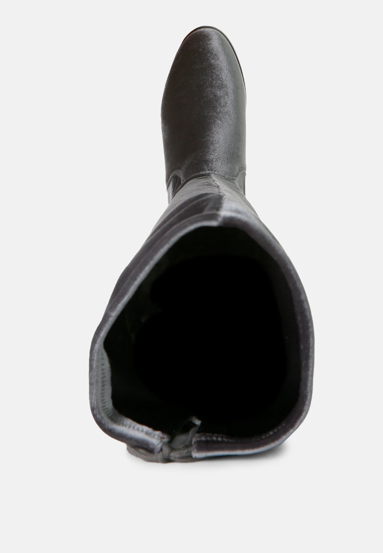 Rumple Velvet Over The Knee Clear Heel Boots by London Rag