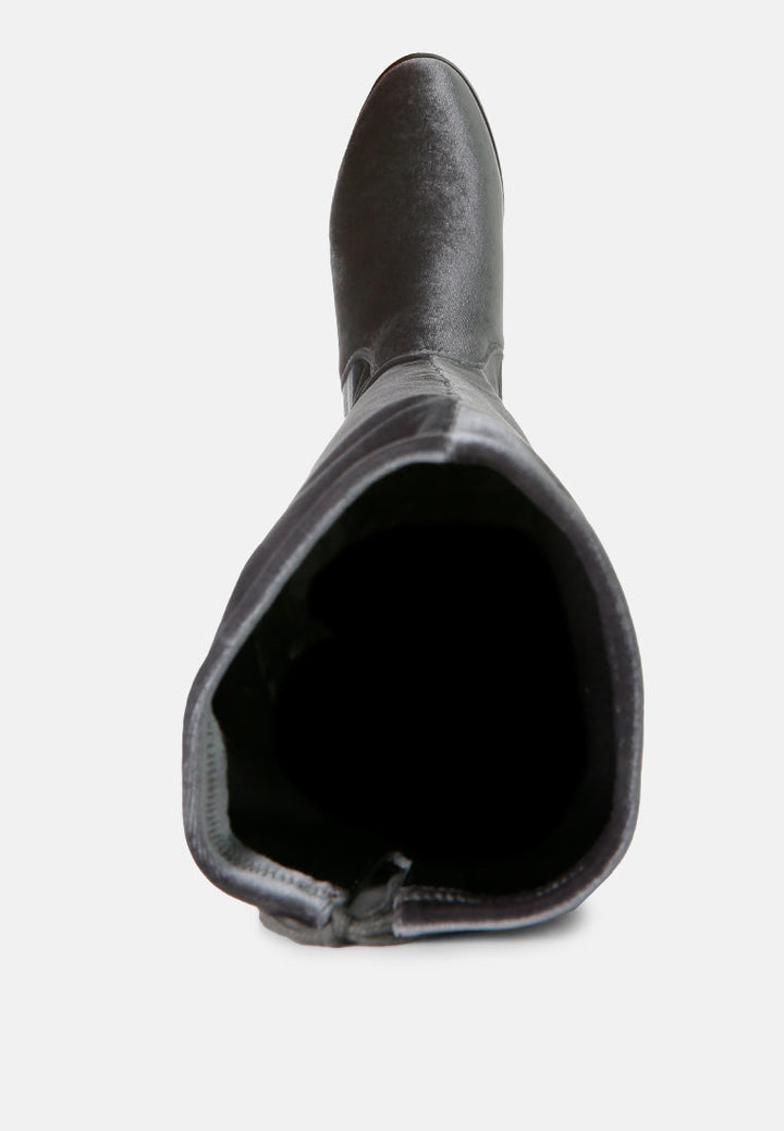 Rumple Velvet Over The Knee Clear Heel Boots by London Rag