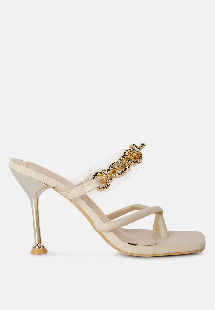 social bee link chain embellished heel sandals by London Rag