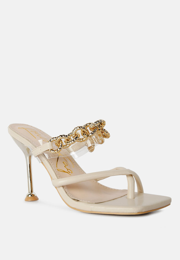 social bee link chain embellished heel sandals by London Rag