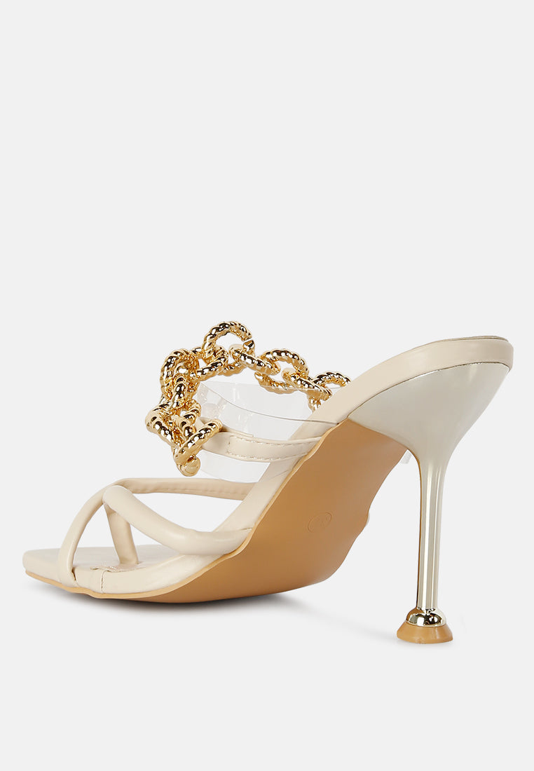 social bee link chain embellished heel sandals by London Rag