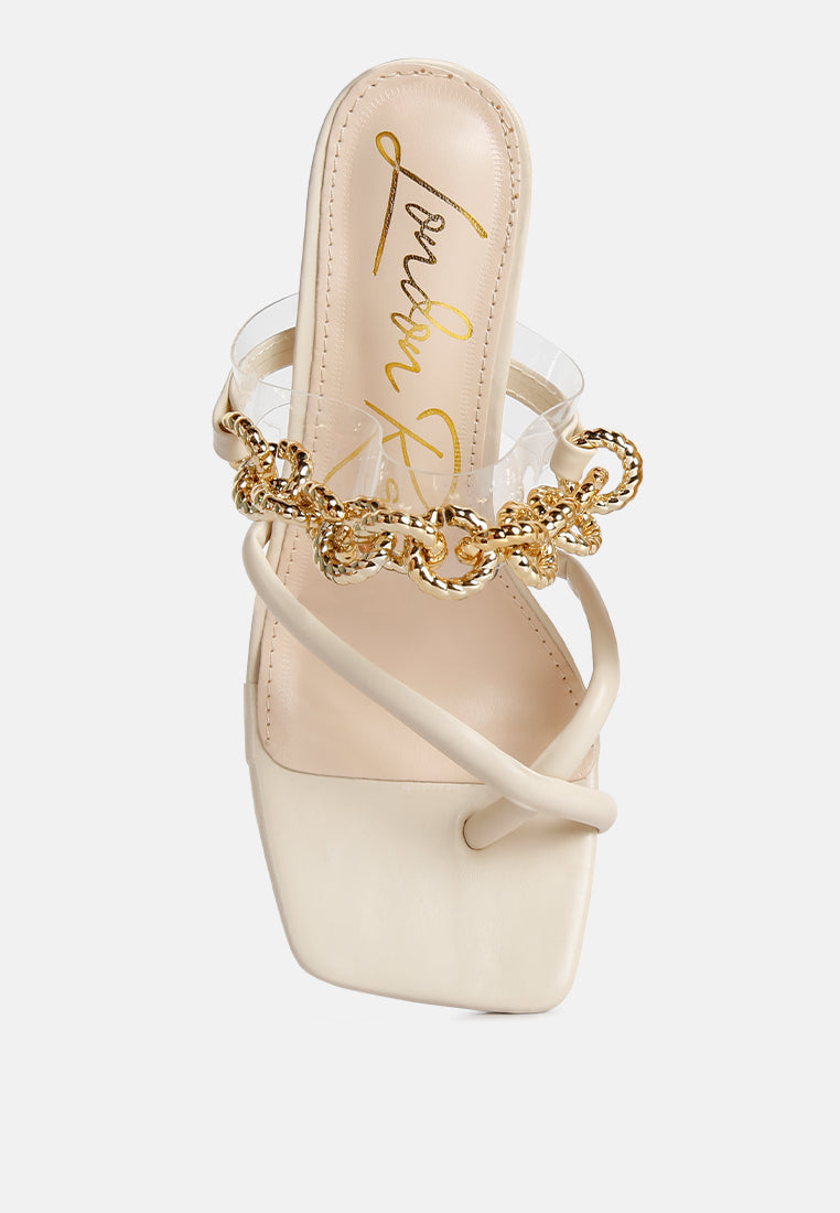 social bee link chain embellished heel sandals by London Rag