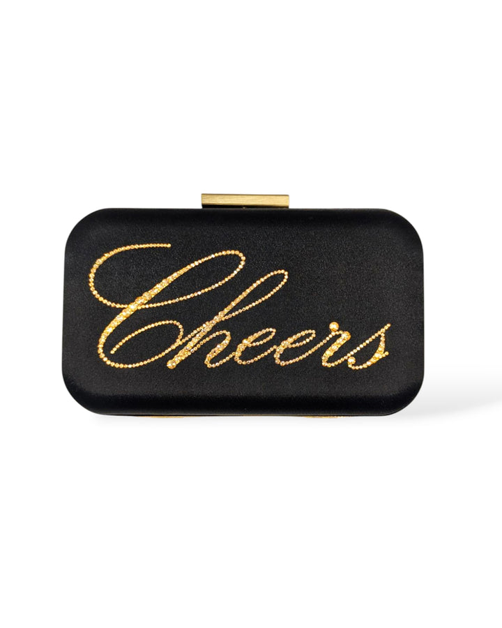 Stella Cheers Clutch in Black with Gold Crystals