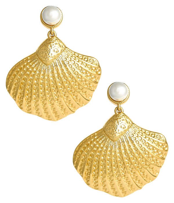 Sullivan Gold Shell Pearl Top Earring - 18k Gold Plated - Belle of the Ball Collection