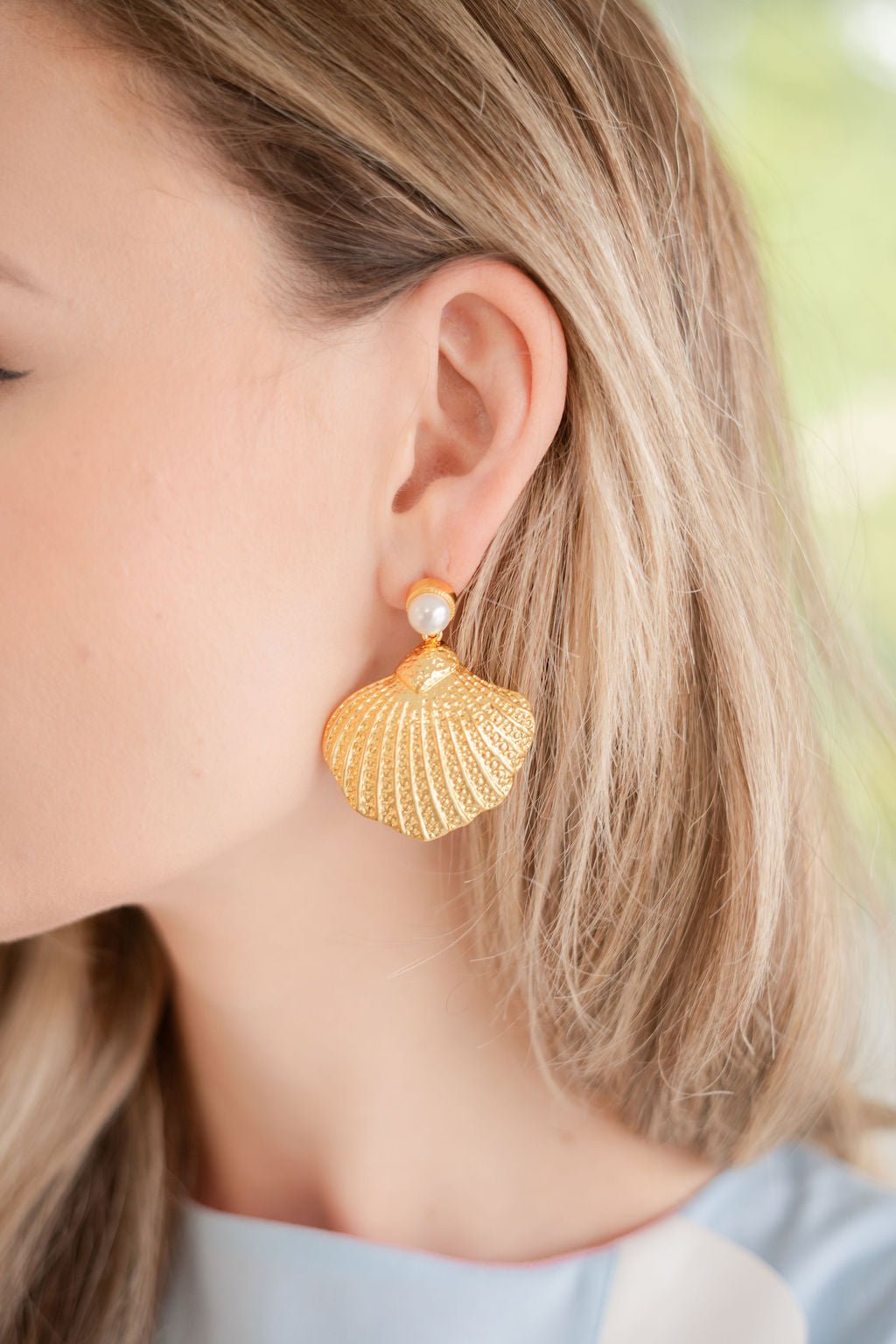 Sullivan Gold Shell Pearl Top Earring - 18k Gold Plated - Belle of the Ball Collection