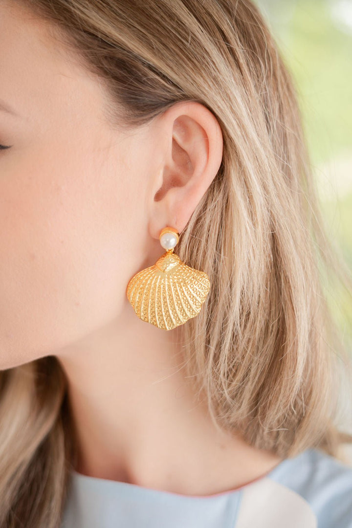 Sullivan Gold Shell Pearl Top Earring - 18k Gold Plated - Belle of the Ball Collection
