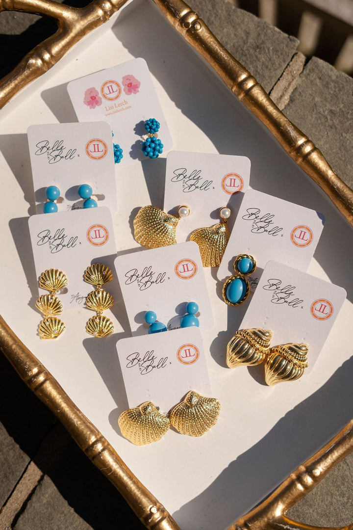 Sullivan Gold Shell Pearl Top Earring - 18k Gold Plated - Belle of the Ball Collection
