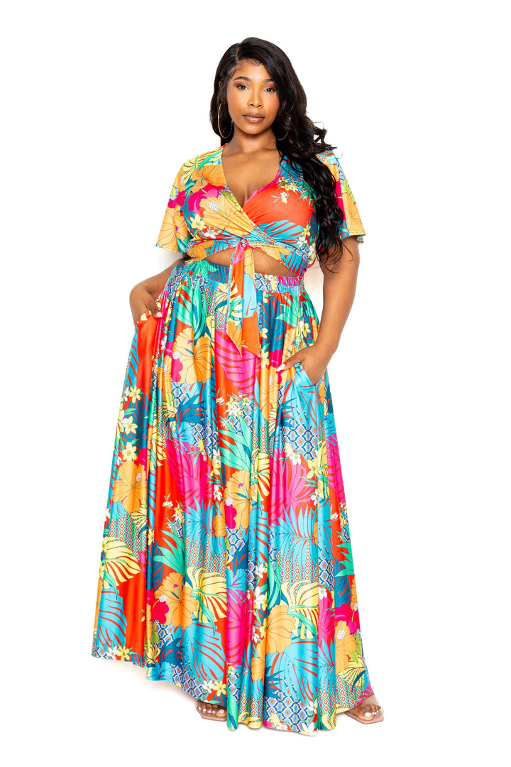 Tropical floral maxi skirt & top set by VYSN