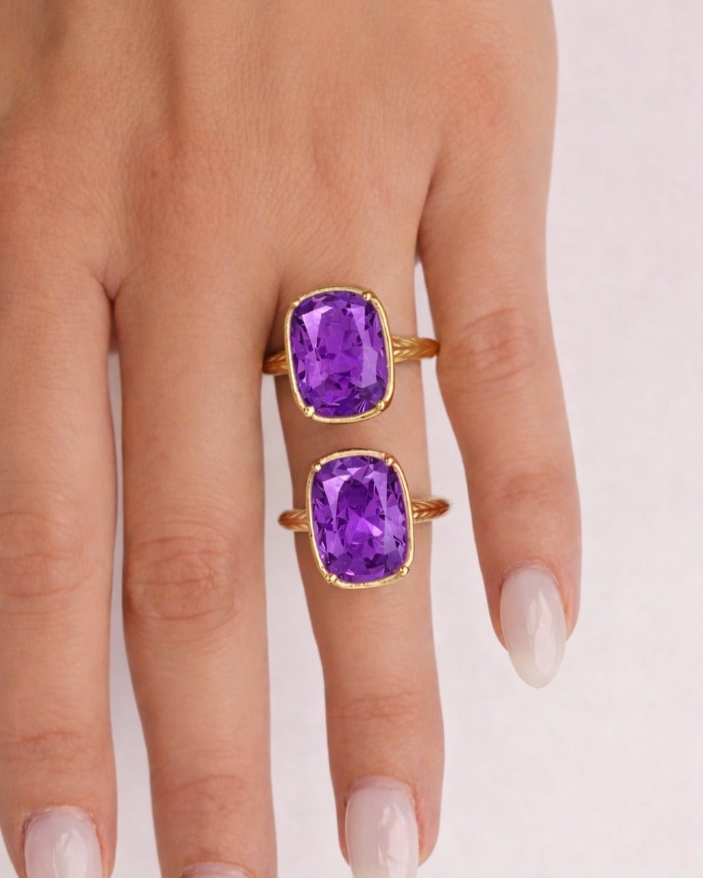 Amethyst Elongated Cushion CZ Cocktail Ring