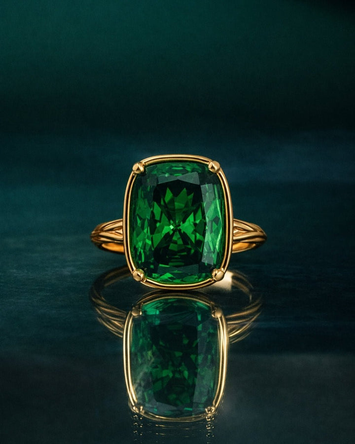Emerald  Elongated Cushion CZ Cocktail Ring