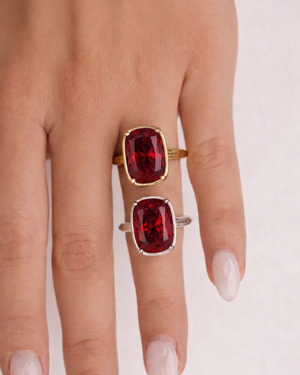 Garnet CZ  Elongated Cushion Cocktail Ring