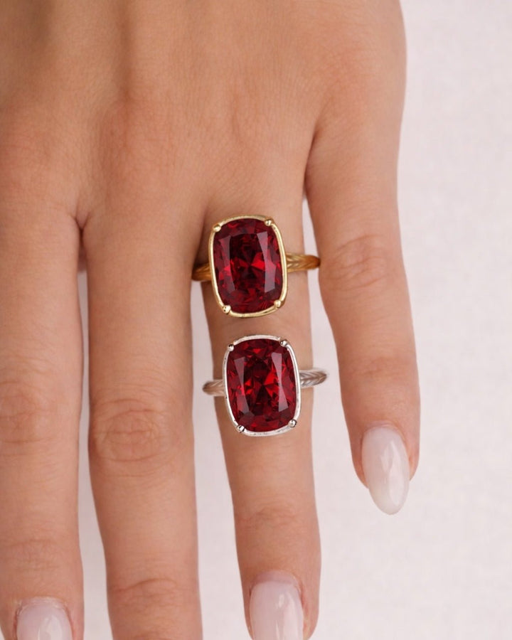 Garnet CZ  Elongated Cushion Cocktail Ring