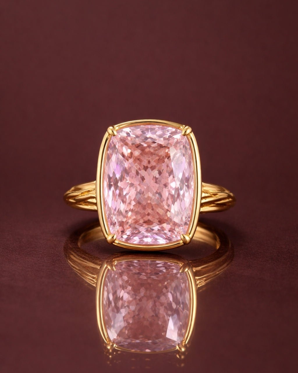 Pink Sapphire Elongated Cushion  CZ Cocktail Ring