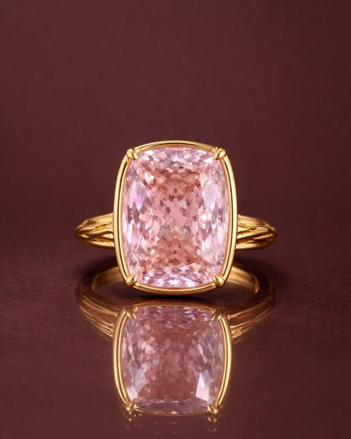 Pink Sapphire Elongated Cushion  CZ Cocktail Ring