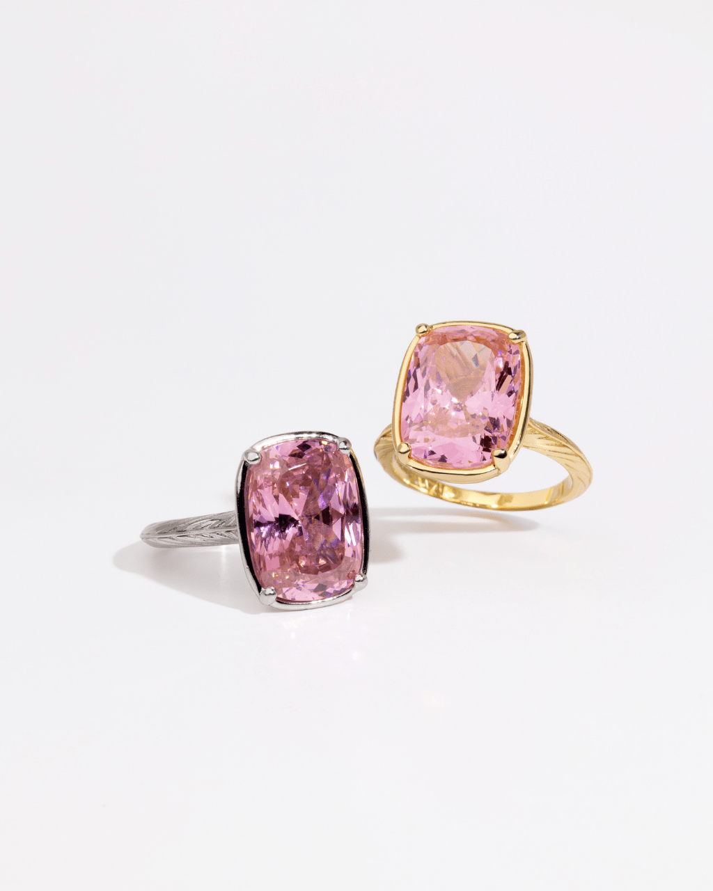 Pink Sapphire Elongated Cushion  CZ Cocktail Ring