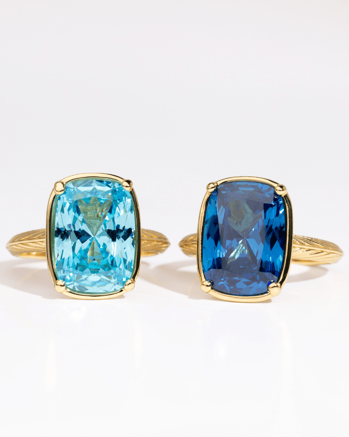 Sapphire Elongated Cushion CZ Cocktail Ring