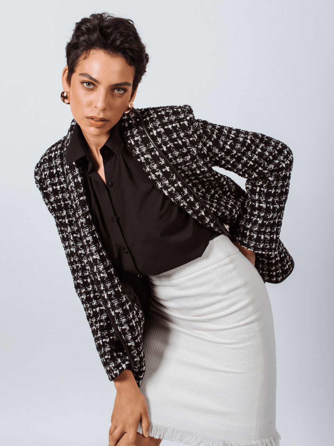 Black & White Tweed Checkers Blazer by Le Réussi®