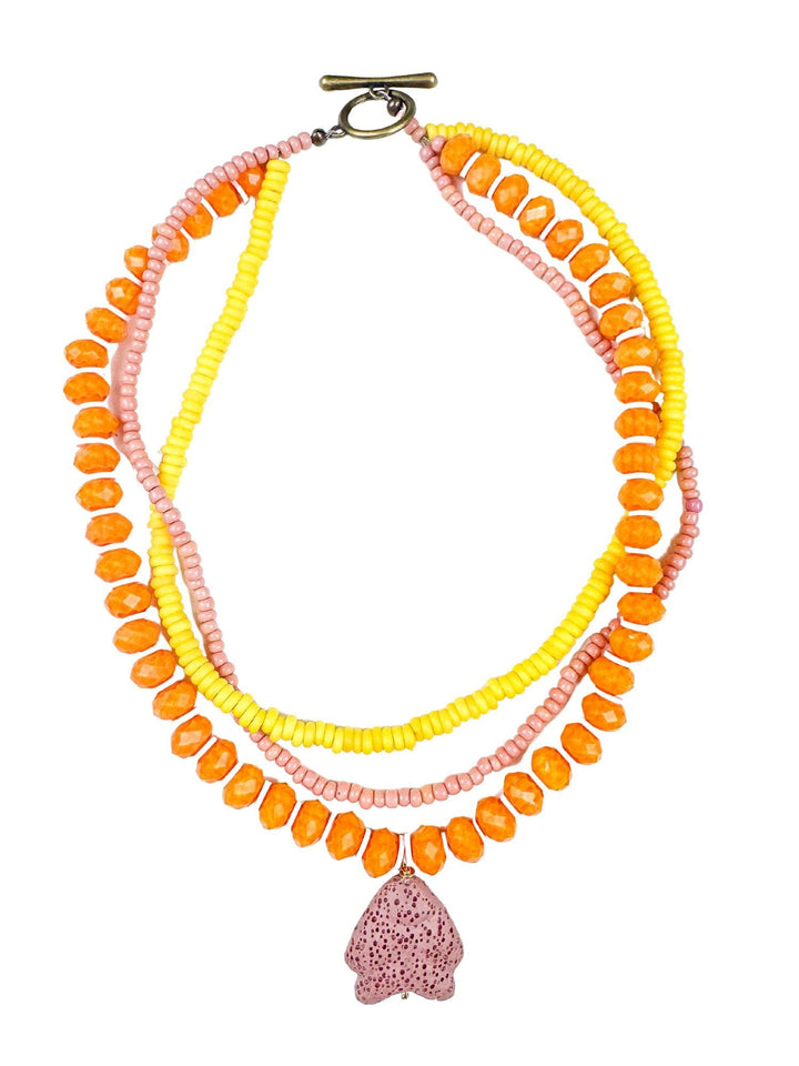 Layered Pendant Necklace | Pink Fish