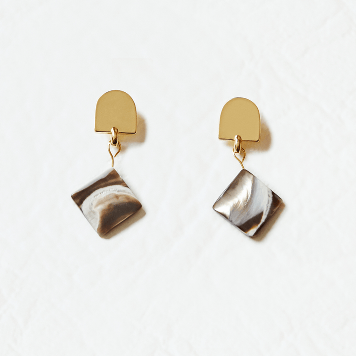 gold dome + mini brown mother-of-pearl earrings by VUE by SEK